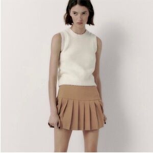Zara Tan Pleated Skater Mini Skirt Casual